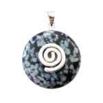 pendentif pi chinois donut obsidienne neige argenté 20mm