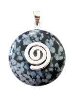 pendentif pi chinois donut obsidienne neige argenté 20mm