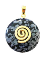 pendentif pi chinois donut obsidienne neige doré 20mm