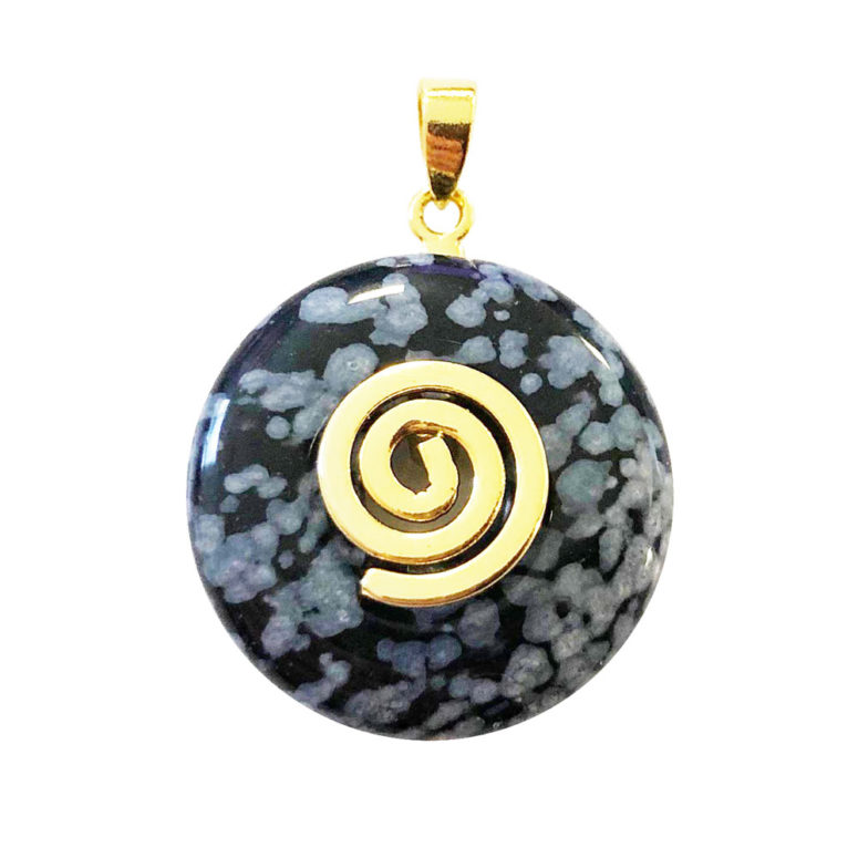 pendentif pi chinois donut obsidienne neige doré 20mm