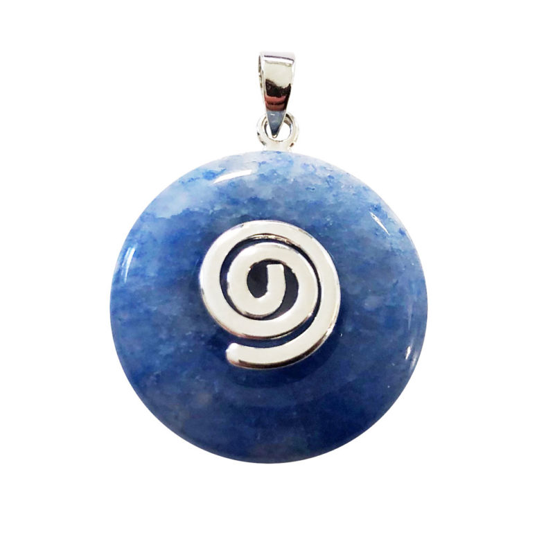 pendentif pi chinois donut quartz bleu argenté