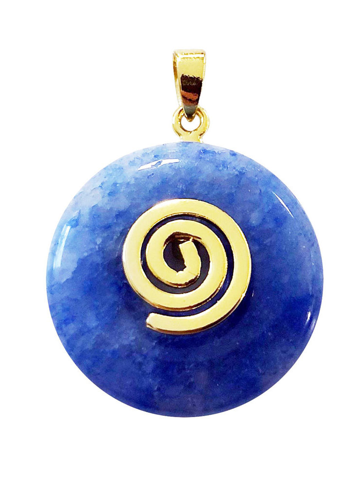 pendentif pi chinois donut quartz bleu doré