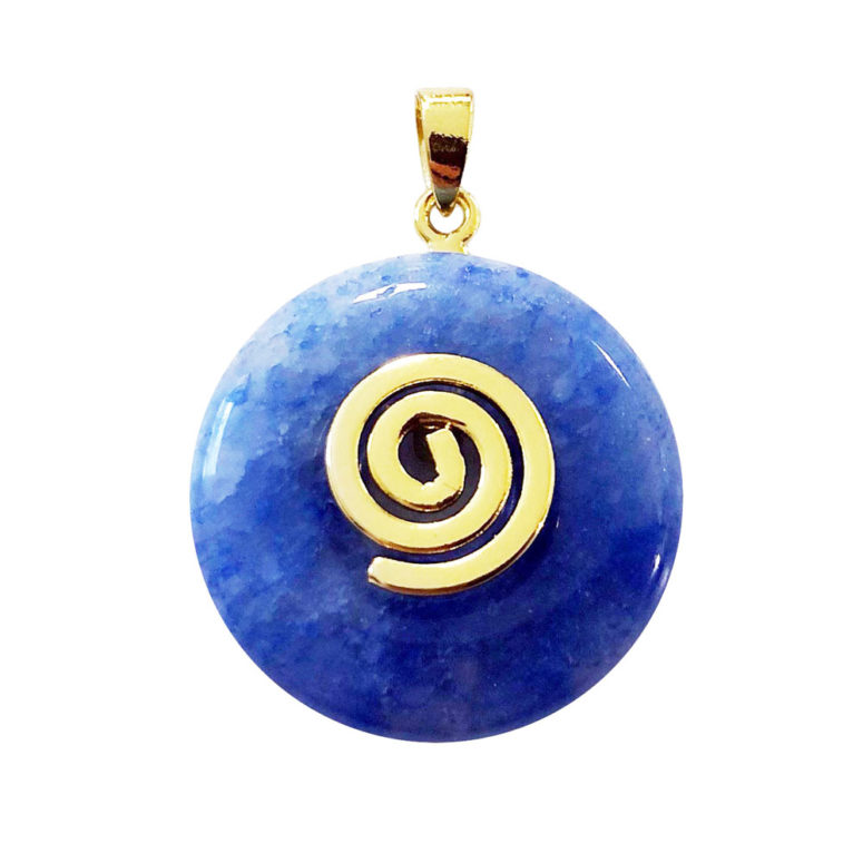 pendentif pi chinois donut quartz bleu doré