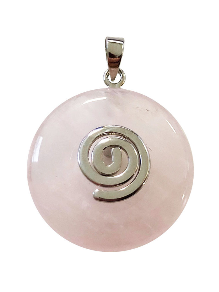 pendentif pi chinois donut quartz rose argenté 20mm