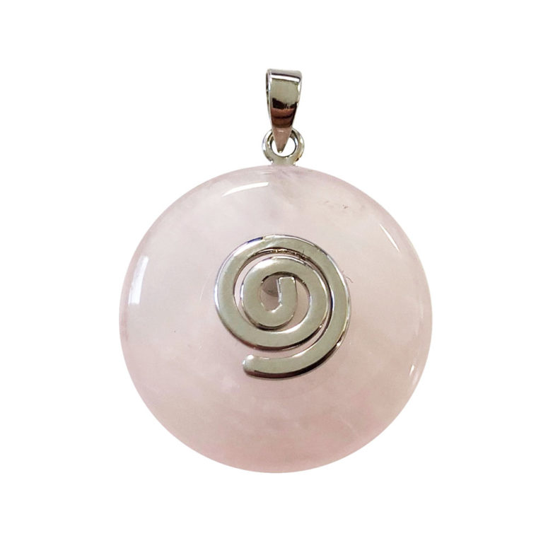 pendentif pi chinois donut quartz rose argenté 20mm