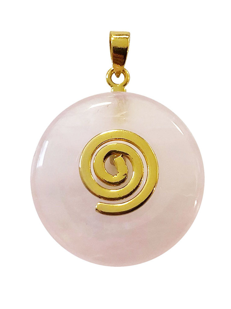 pendentif pi chinois donut quartz rose doré 20mm