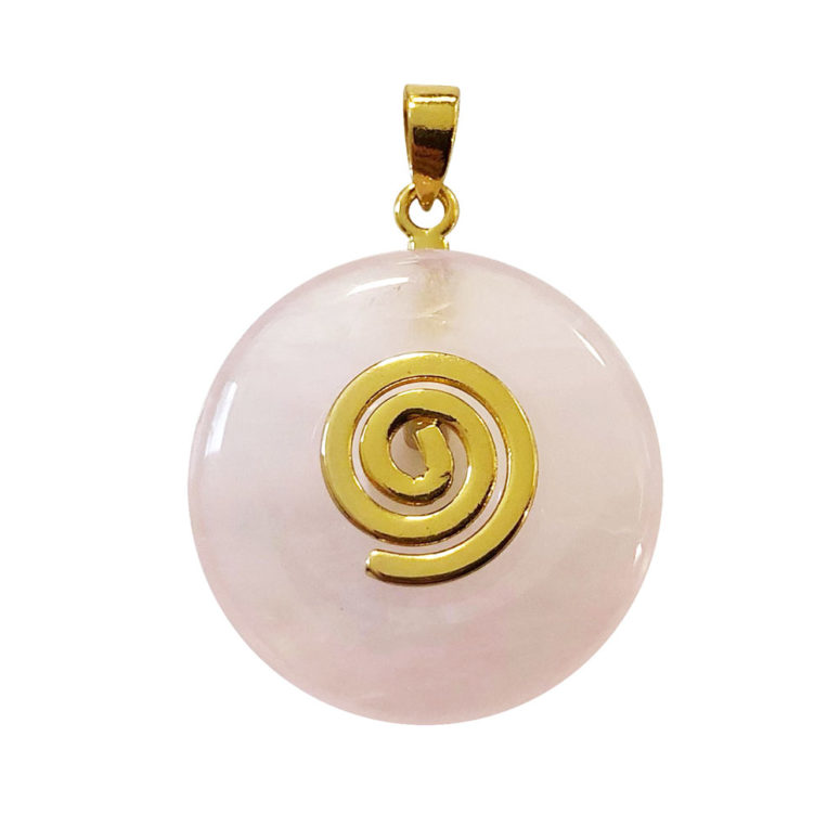 pendentif pi chinois donut quartz rose doré 20mm