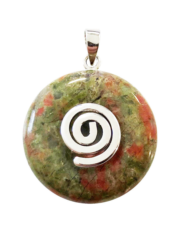 pendentif pi chinois donut unakite argenté 20mm