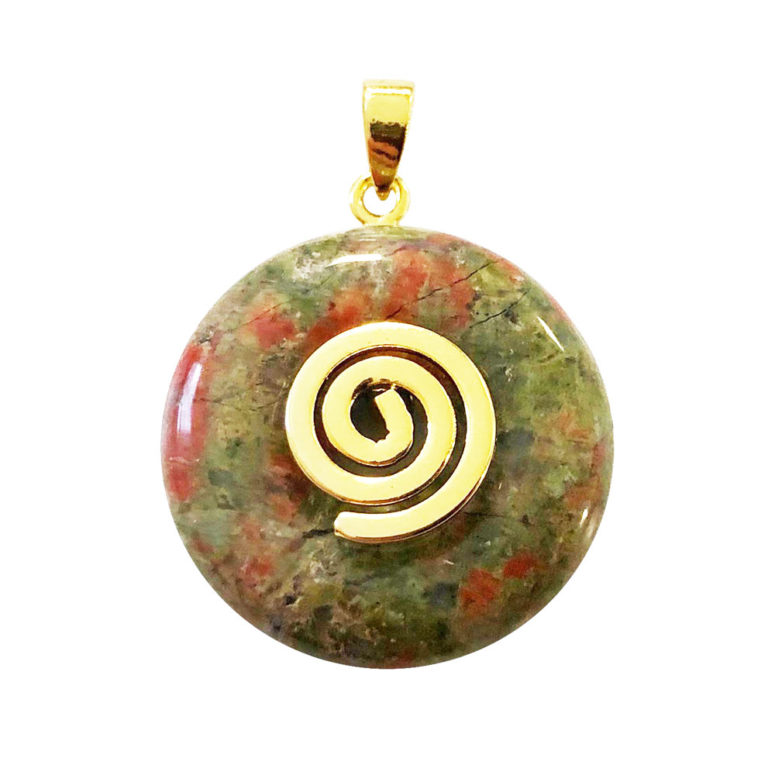 pendentif pi chinois donut unakite doré 20mm