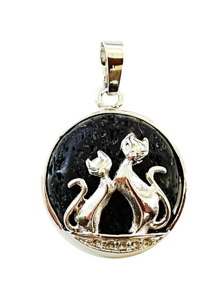 pendentif pierre de lave chat