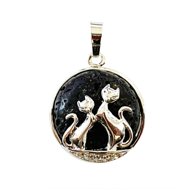 pendentif pierre de lave chat