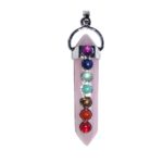 pendentif quartz rose 7 chakras pointe longue