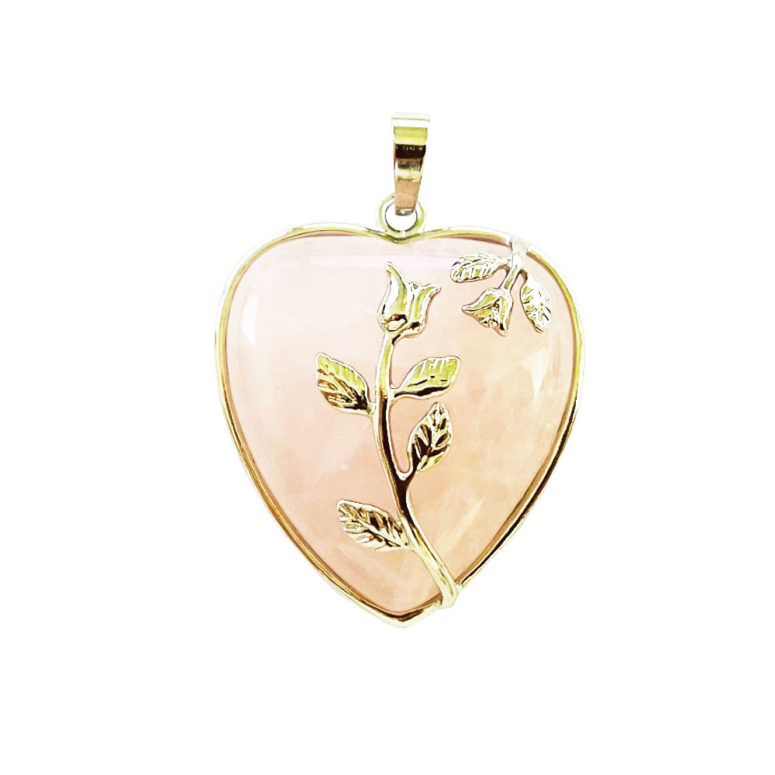 Pendentif Quartz rose Coeur fleuri