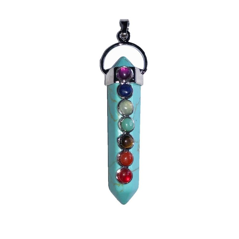 pendentif turquoise 7 chakras pointe longue