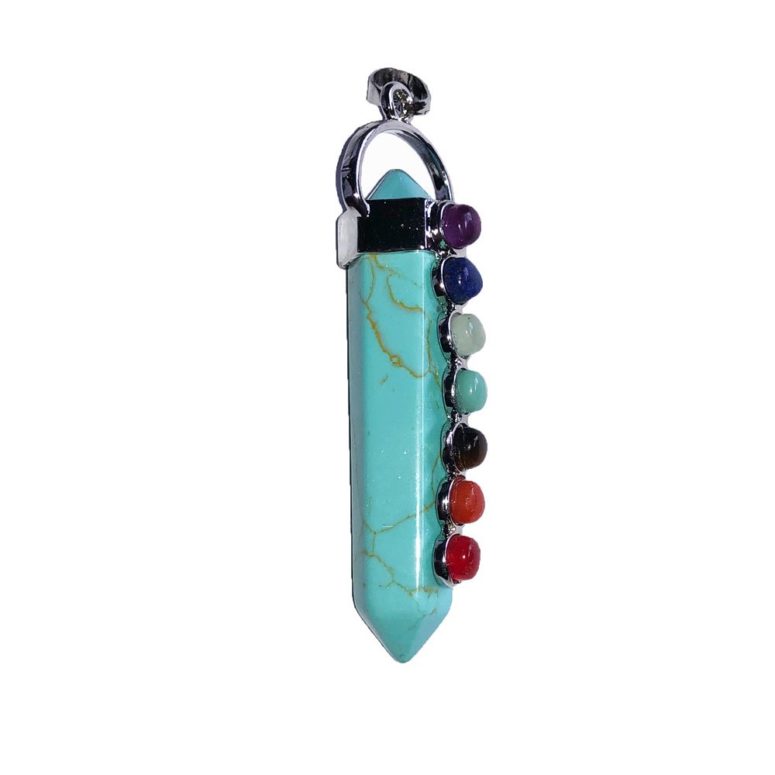 pendentif turquoise 7 chakras pointe longue