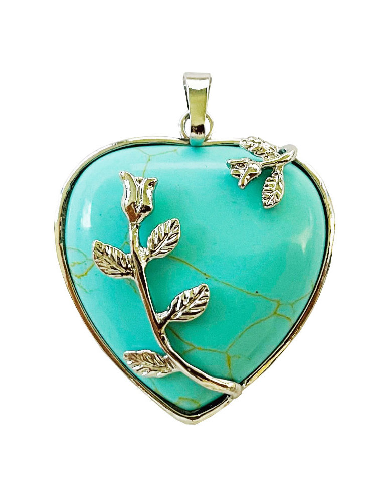 Pendentif Turquoise stabilisée Coeur fleuri