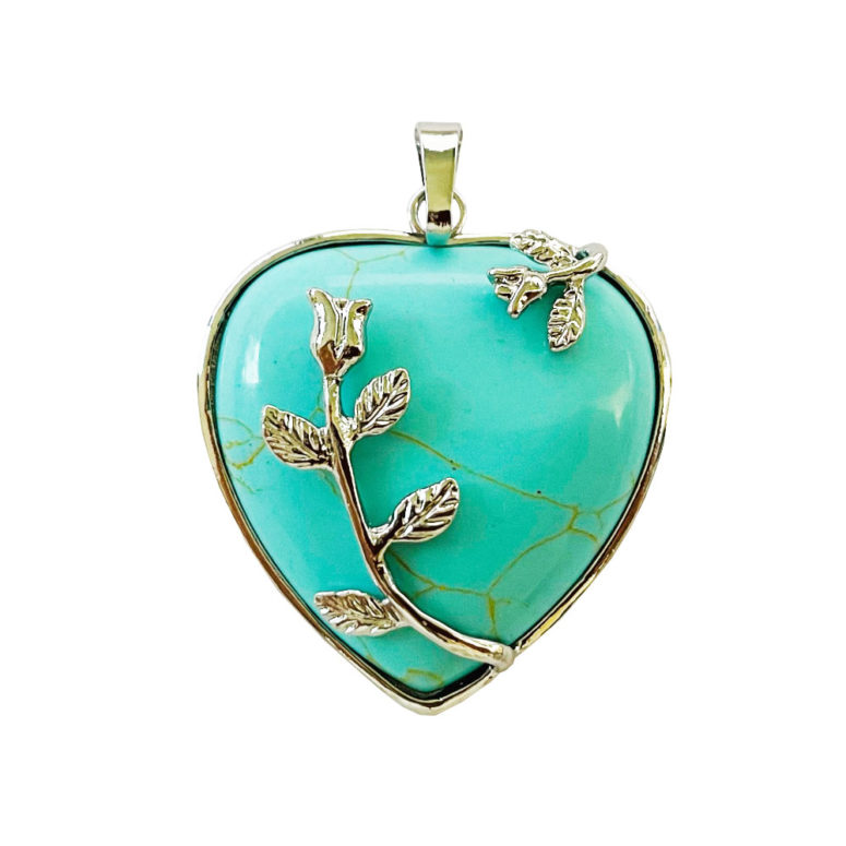 Pendentif Turquoise stabilisée Coeur fleuri