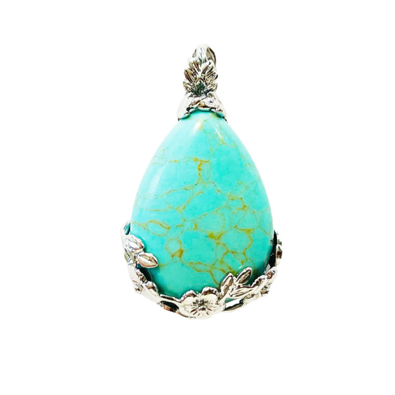 pendentif turquoise stabilisée goutte fleurie