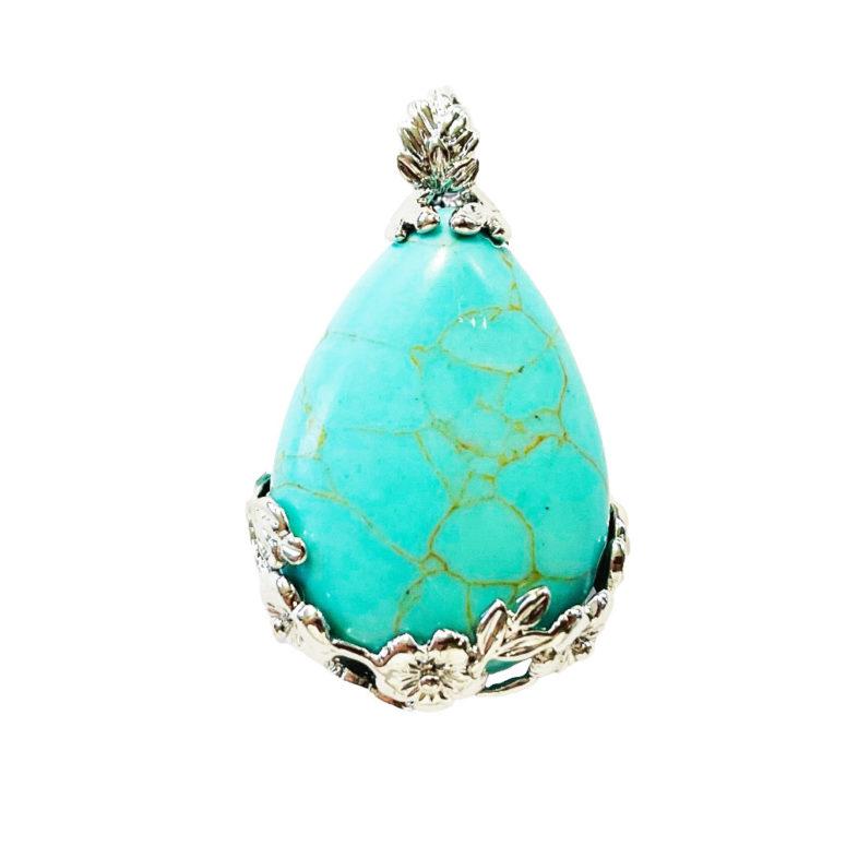 pendentif turquoise stabilisée goutte fleurie