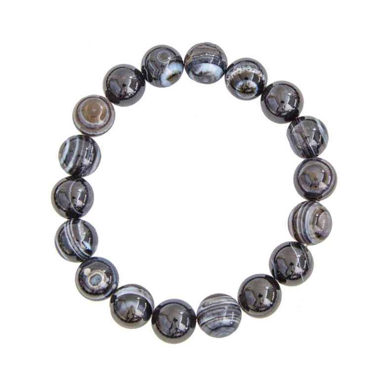 bracelet agate zonée noire pierres boules 10mm