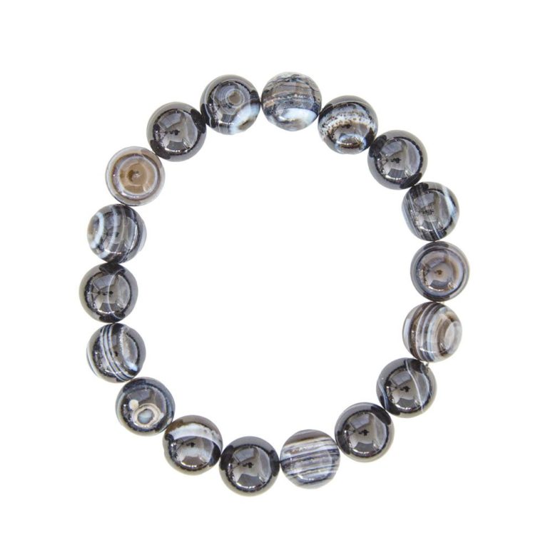 bracelet agate zonée noire pierres boules 10mm