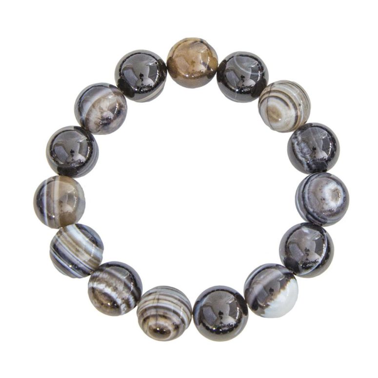 bracelet agate zonée noire pierres boules 12mm