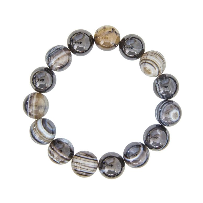 bracelet agate zonée noire pierres boules 12mm