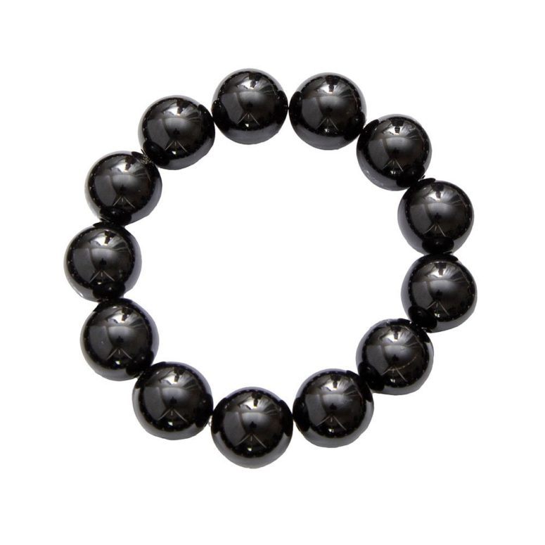 bracelet agate noire pierres boules 14mm