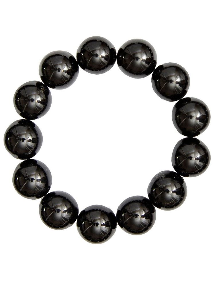 bracelet agate noire pierres boules 14mm