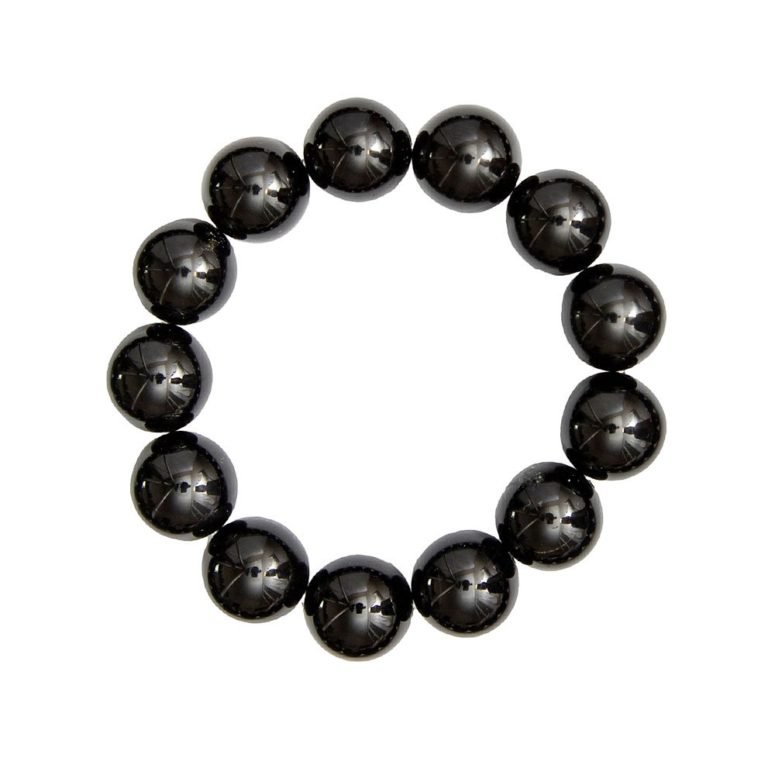 bracelet agate noire pierres boules 14mm