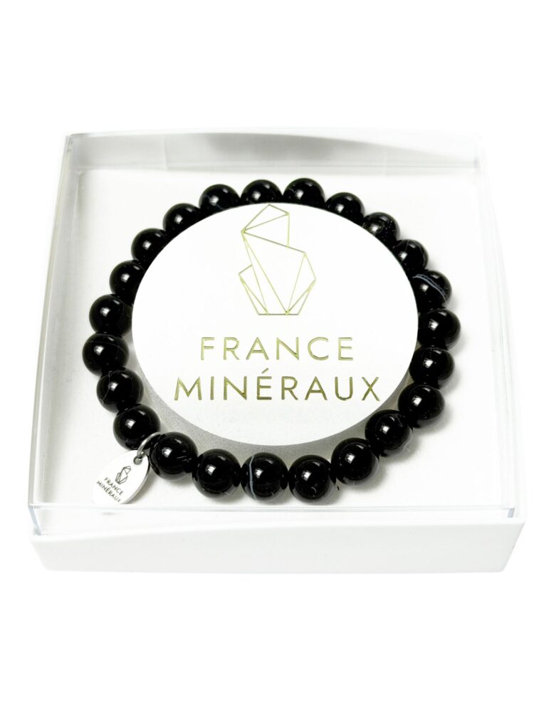 Bracelet Agate Noire Zonée - Perles de 8mm