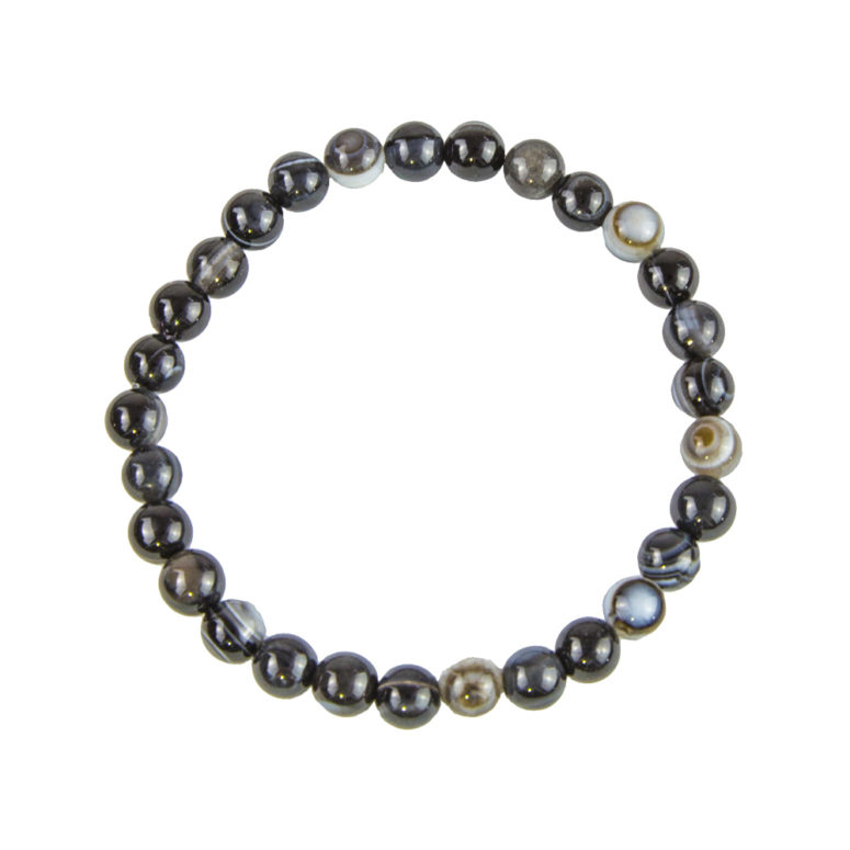 bracelet agate zonee noire pierres boules 6mm