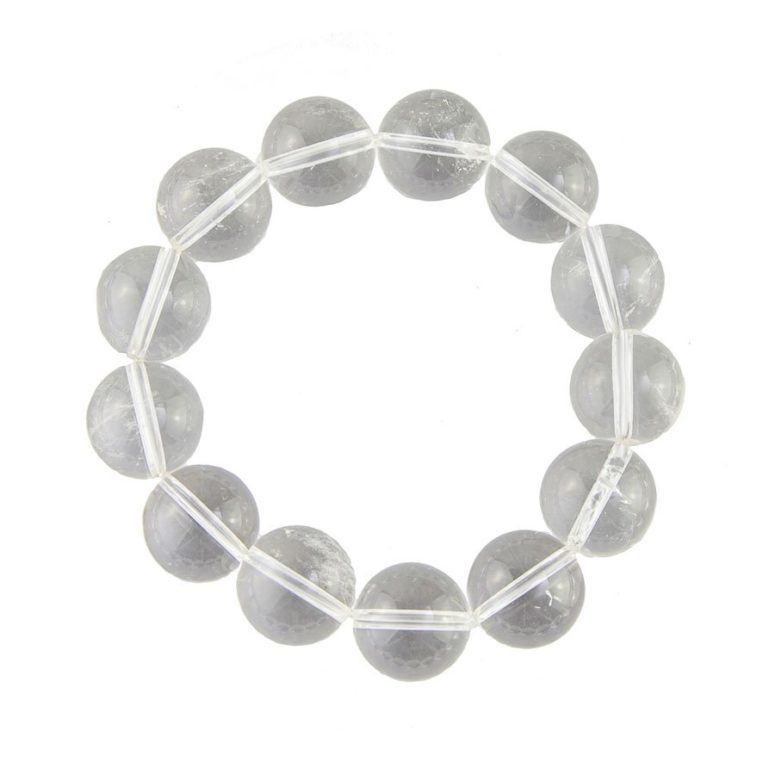 bracelet cristal de roche pierres boules 14mm