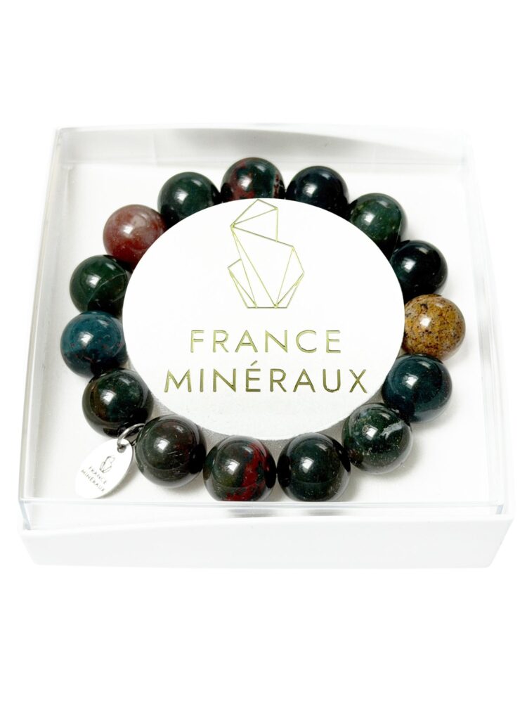 Bracelet Jaspe Héliotrope - Perles de 12mm
