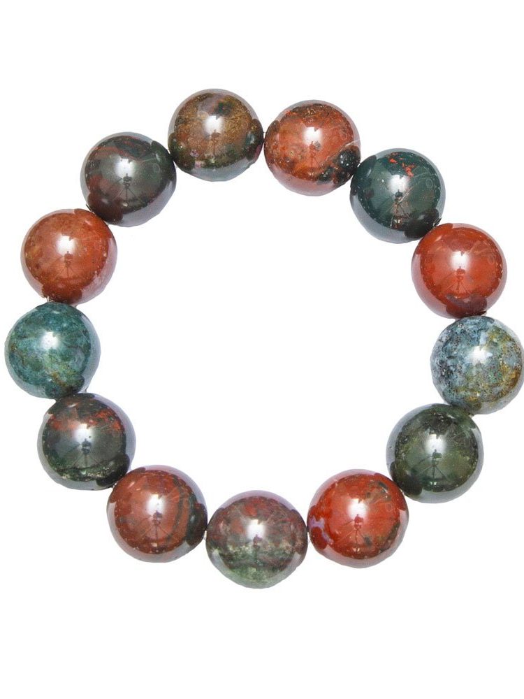 bracelet jaspe héliotrope pierres boules 14mm