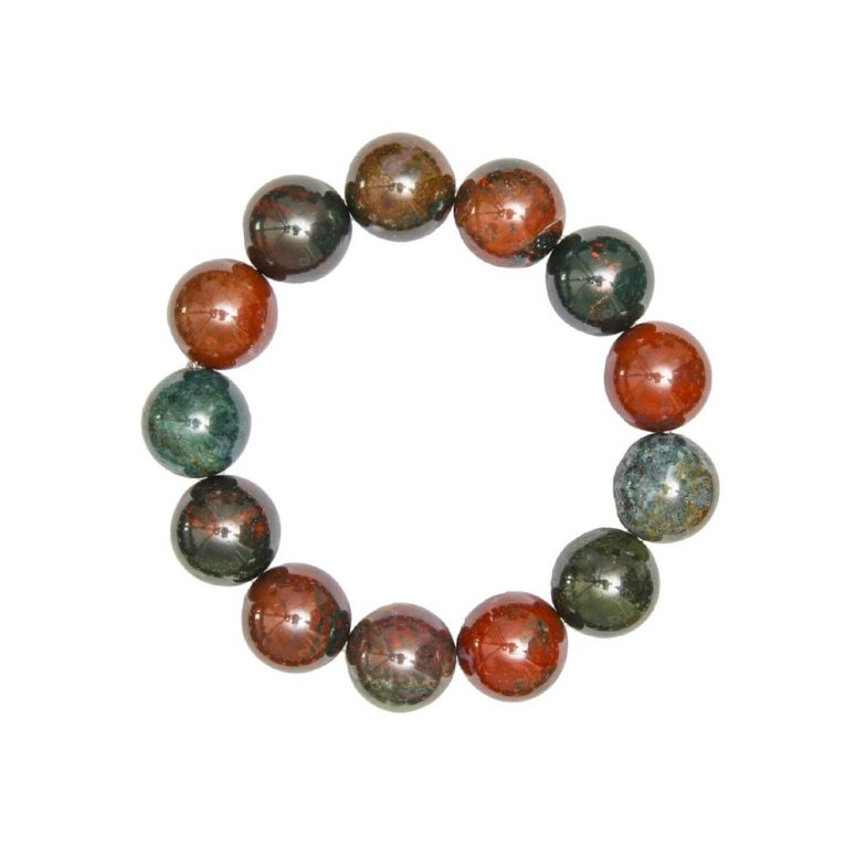 bracelet jaspe héliotrope pierres boules 14mm