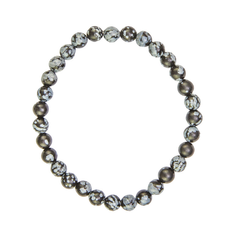 bracelet obsidienne flocon de neige pierres boules 6mm