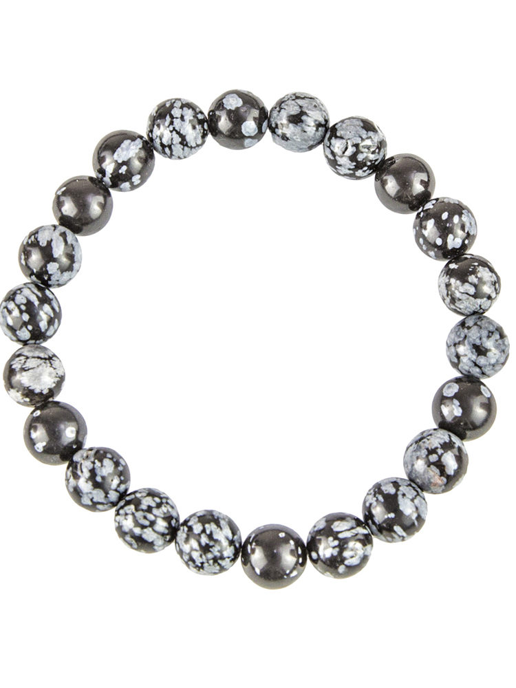 bracelet obsidienne flocon de neige pierres boules 8mm