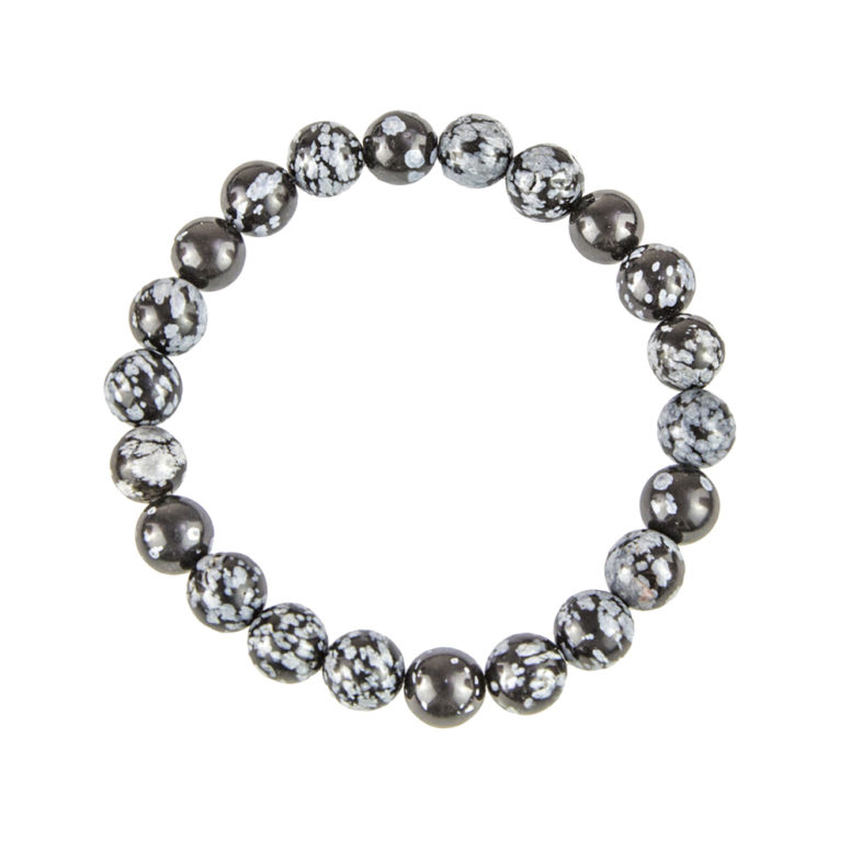 bracelet obsidienne flocon de neige pierres boules 8mm