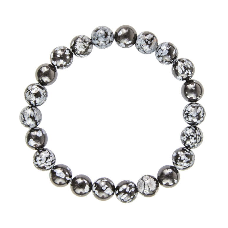 bracelet obsidienne flocon de neige pierres boules 8mm