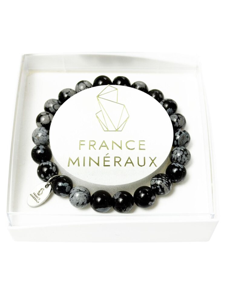 Bracelet Obsidienne Neige - Perles de 8mm