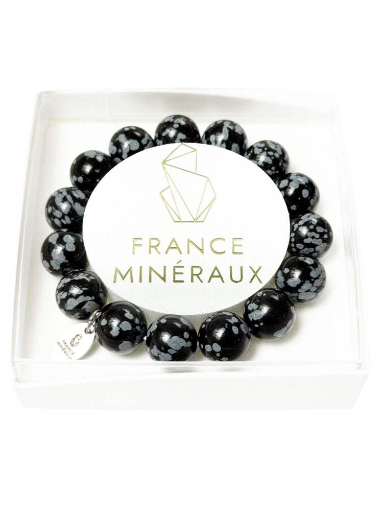 Bracelet Obsidienne Neige - Perles de 12mm