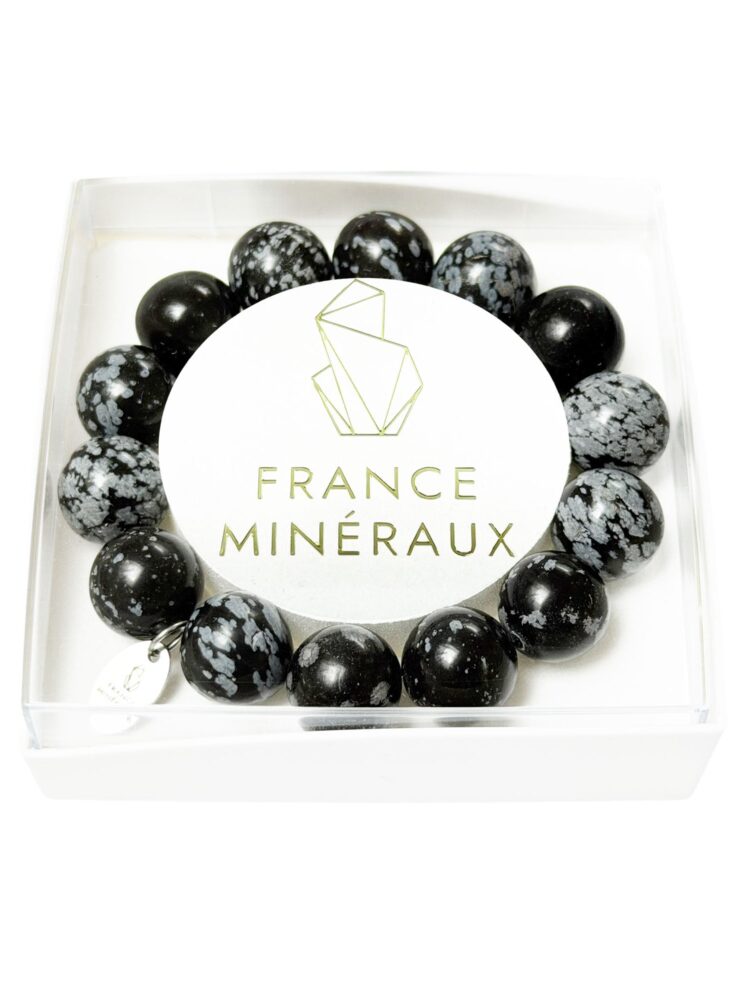 Bracelet Obsidienne Neige - Perles de 14mm