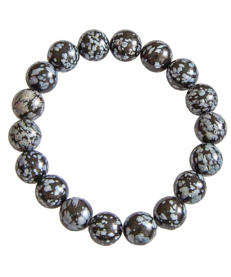 bracelet obsidienne neige pierres boules 10mm