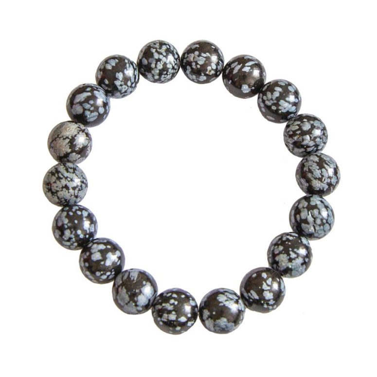 bracelet obsidienne neige pierres boules 10mm