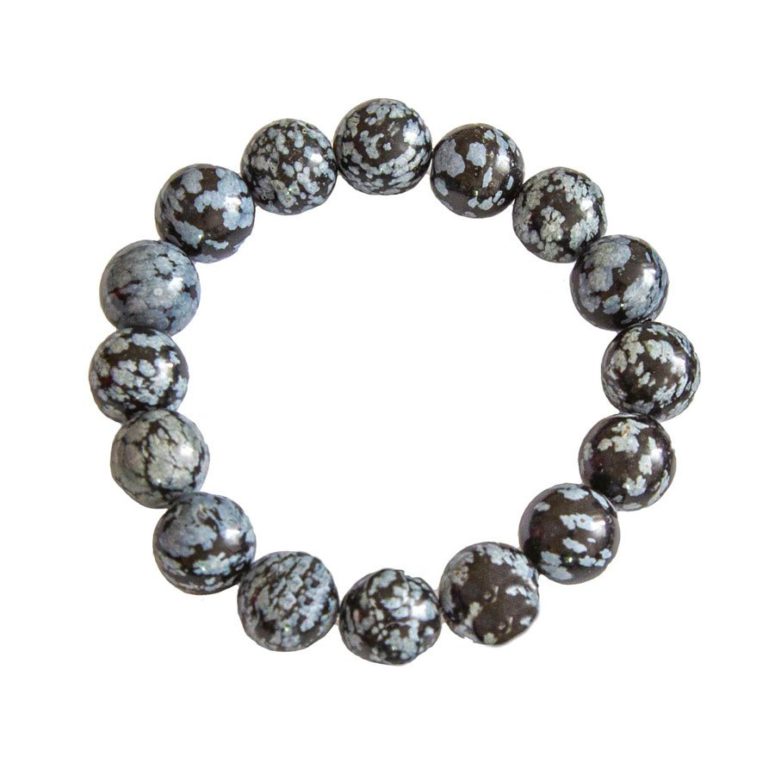 bracelet obsidienne neige pierres boules 12mm