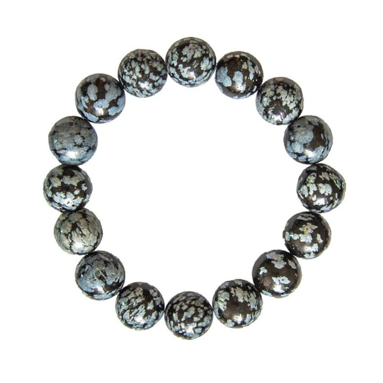 bracelet obsidienne neige pierres boules 12mm