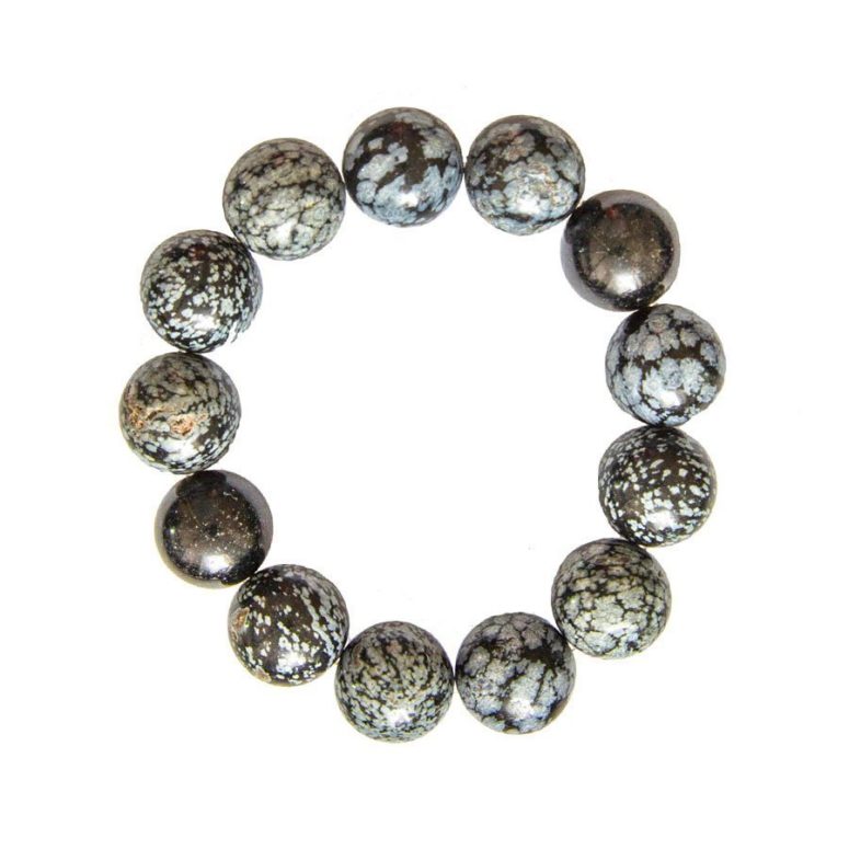 bracelet obsidienne neige pierres boules 14mm