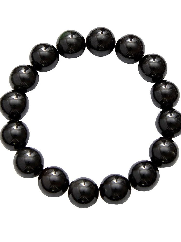 bracelet obsidienne noire pierres boules 12mm