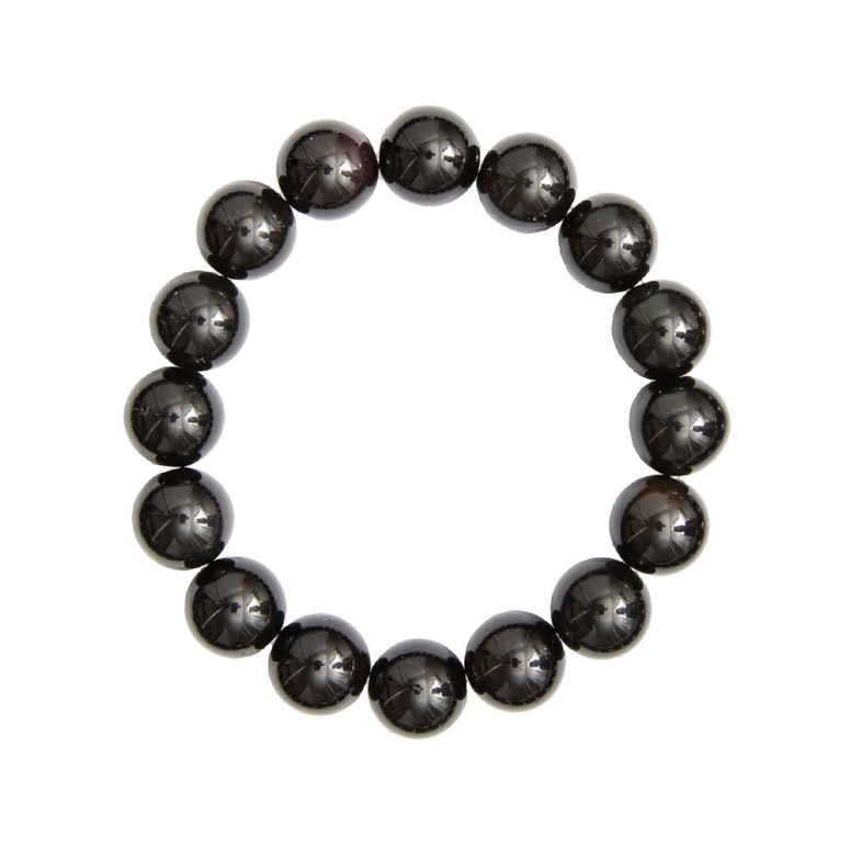 bracelet obsidienne noire pierres boules 12mm